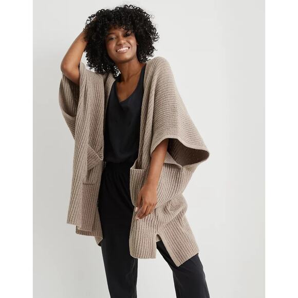 aerie Sweaters - 💥 Aerie Ribbed Sweater Cape Cozy Cloud Open-Front Beach Dune Size OS